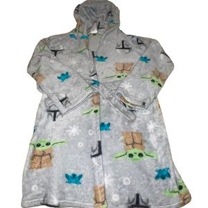 Star Wars Youth Fleece Robe Grey Green Baby Yoda Size 8 ( M) Unisex Soft Warm